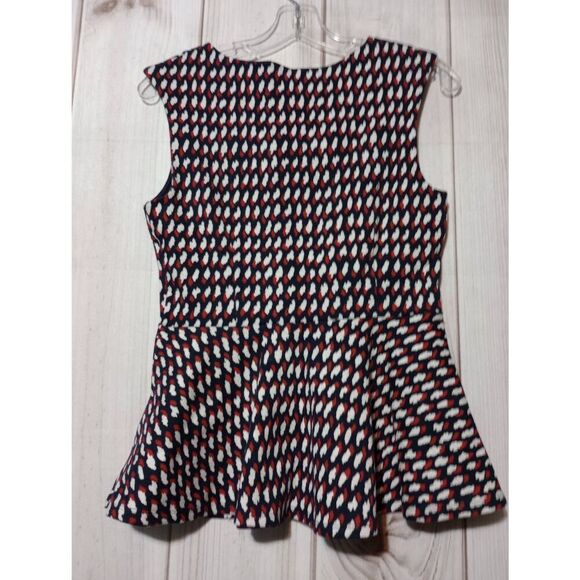 Anthropologie Shirt Ladies Small Eri and Ali Peplum‎ Sleeveless Navy Red - Picture 2 of 7